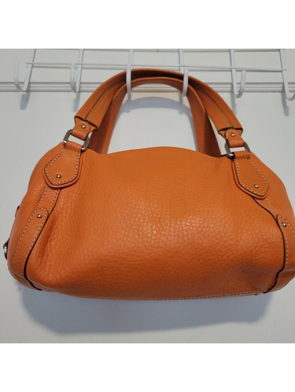 Cole Haan Village Leather Shoulder Bag Purse Orange with dust cover Pebble Soft - Picture 2 of 15